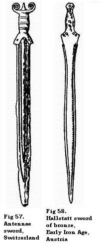 Antennae sword, Switzerland; Hallstatt sword of bronze, Early Iron Age, Austria 