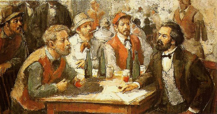 Slika: Marx govori z delavci
