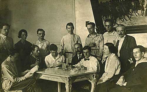 At second congress, at table: Will Gallacher, Clarke, John Reed, SYlvia Pankhurst