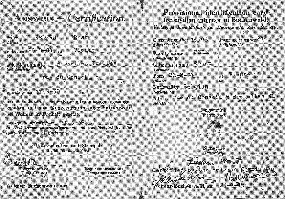 Voorlopige identiteitskaart voor burgerlijk geïnterneerde van Buchenwald