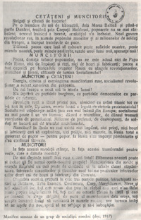 Manifest semnat de un grup de socialişti români (dec. 1917)