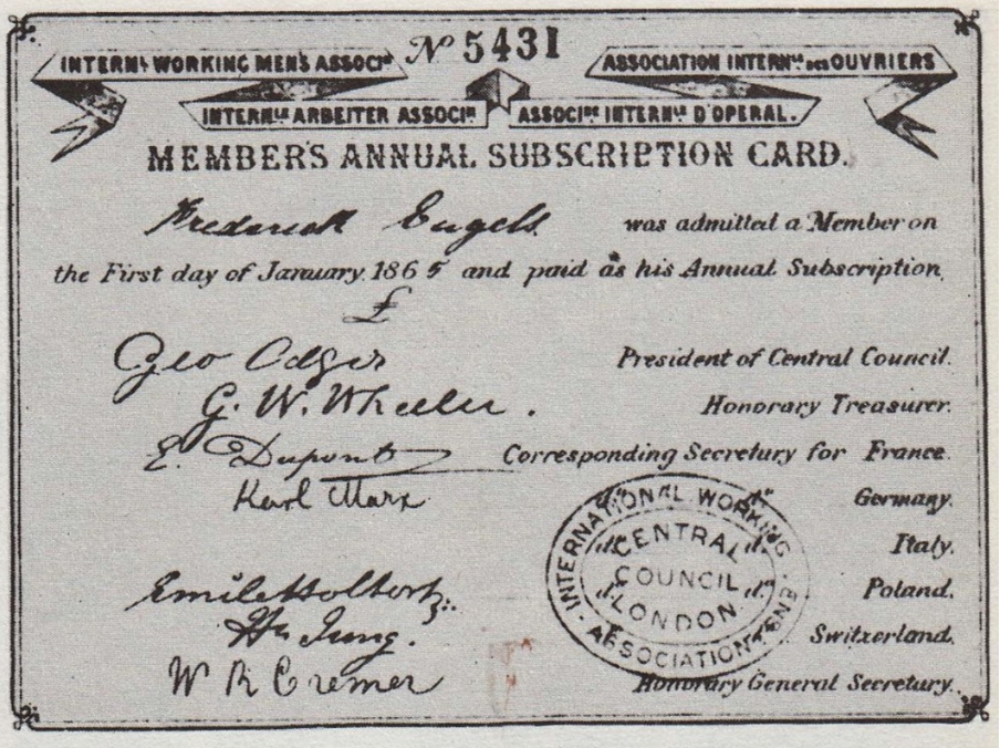 5a. Engels's membership card for the International Working Men's Association