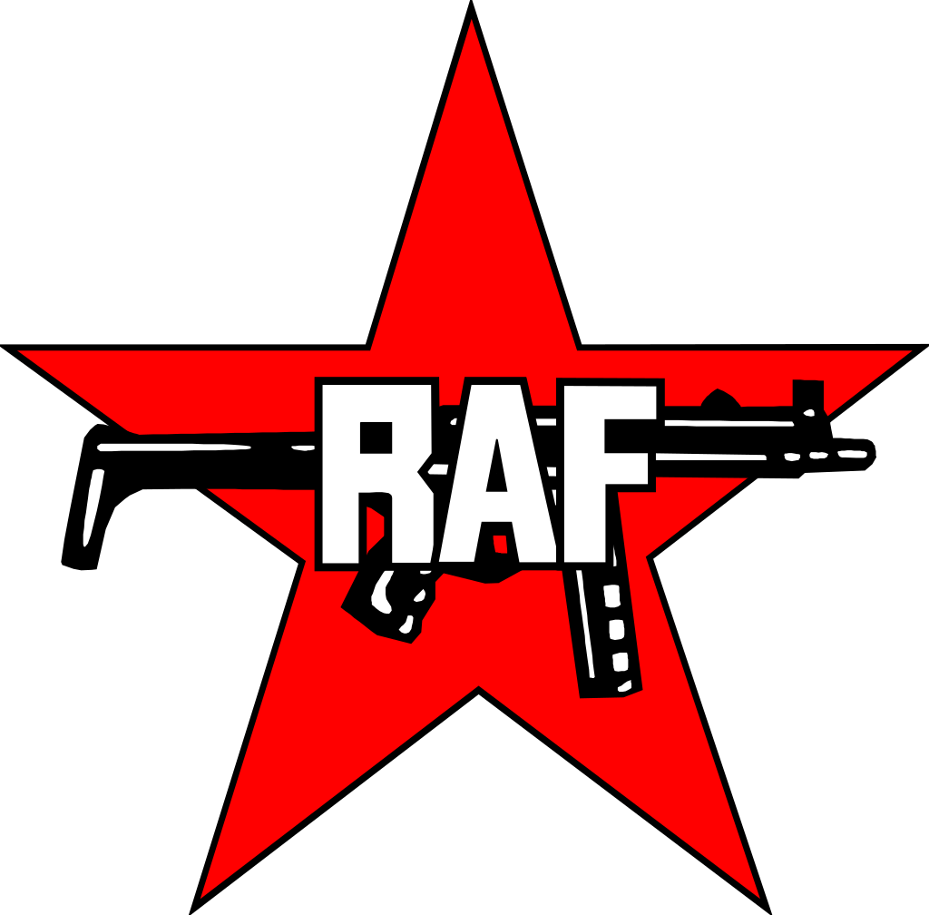 Logo of the 1970's German underground terrorist organization Red Army Faction (RAF) - a red star (similar to that of the Red Army of the Soviet Union) and a submachine gun Heckler & Koch MP5.